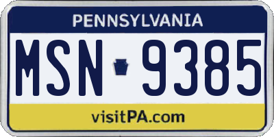 PA license plate MSN9385