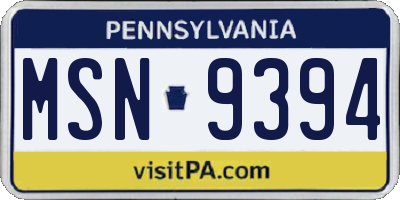 PA license plate MSN9394