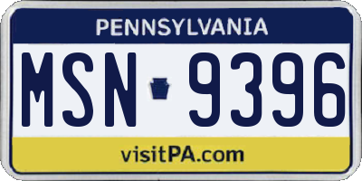 PA license plate MSN9396