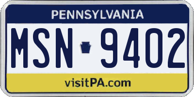 PA license plate MSN9402