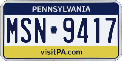 PA license plate MSN9417