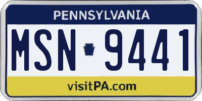 PA license plate MSN9441