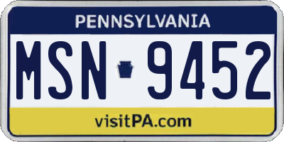 PA license plate MSN9452
