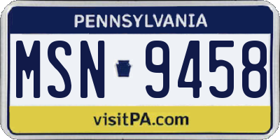 PA license plate MSN9458