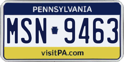 PA license plate MSN9463