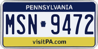 PA license plate MSN9472