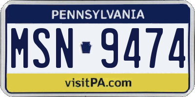PA license plate MSN9474