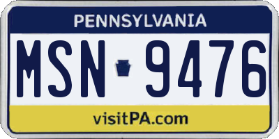 PA license plate MSN9476