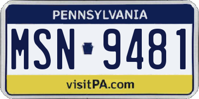 PA license plate MSN9481