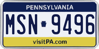 PA license plate MSN9496