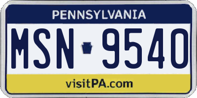 PA license plate MSN9540