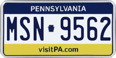 PA license plate MSN9562