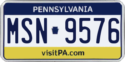 PA license plate MSN9576