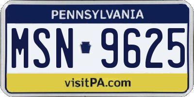 PA license plate MSN9625