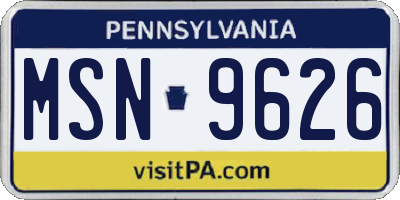 PA license plate MSN9626