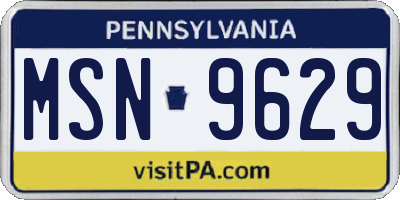 PA license plate MSN9629