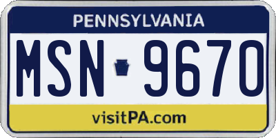 PA license plate MSN9670