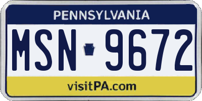 PA license plate MSN9672