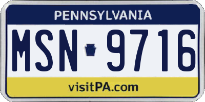 PA license plate MSN9716