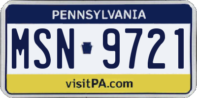 PA license plate MSN9721
