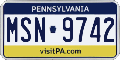 PA license plate MSN9742