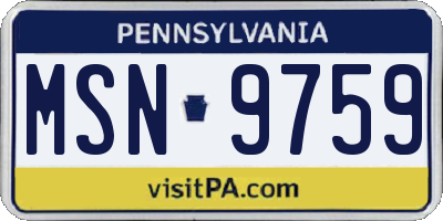 PA license plate MSN9759