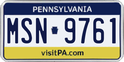 PA license plate MSN9761