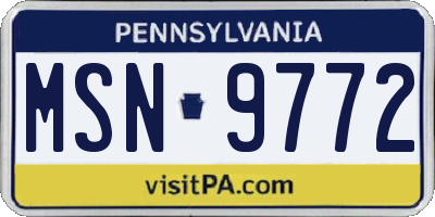 PA license plate MSN9772