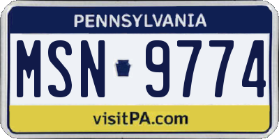 PA license plate MSN9774