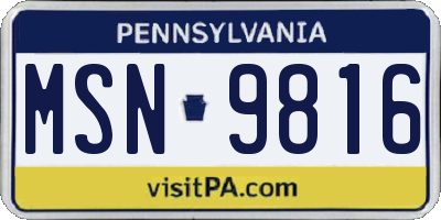 PA license plate MSN9816