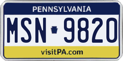 PA license plate MSN9820