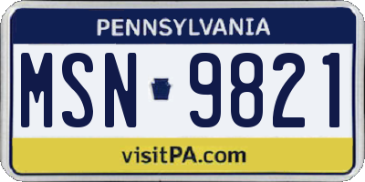 PA license plate MSN9821