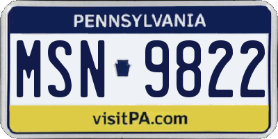 PA license plate MSN9822