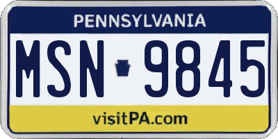 PA license plate MSN9845