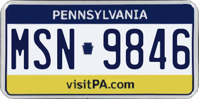 PA license plate MSN9846