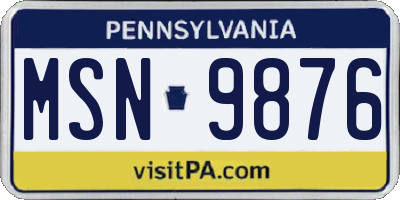 PA license plate MSN9876