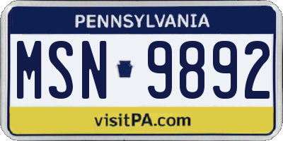 PA license plate MSN9892