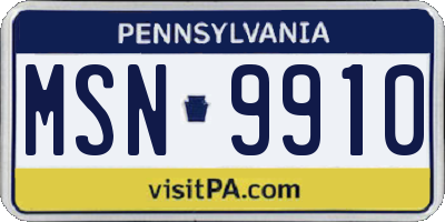 PA license plate MSN9910