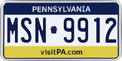 PA license plate MSN9912