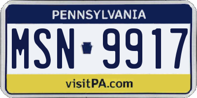 PA license plate MSN9917