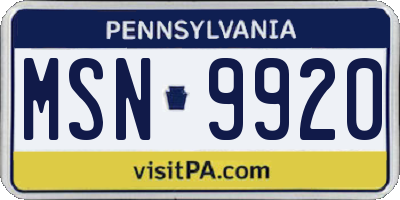 PA license plate MSN9920