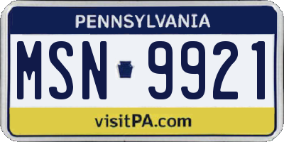 PA license plate MSN9921