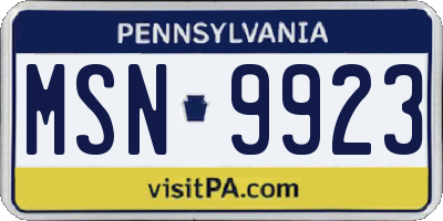PA license plate MSN9923