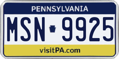 PA license plate MSN9925