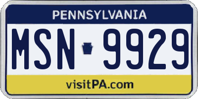 PA license plate MSN9929