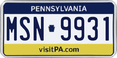 PA license plate MSN9931