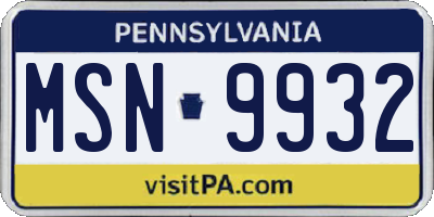 PA license plate MSN9932