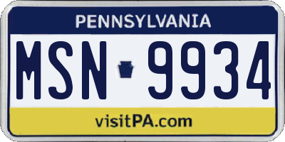 PA license plate MSN9934