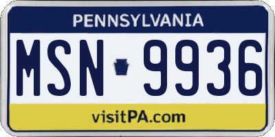 PA license plate MSN9936