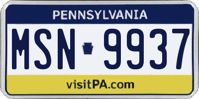 PA license plate MSN9937